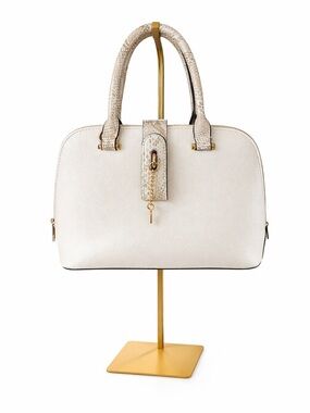 ALDO Ivory Structured Satchel Bag Gold Hardware Faux Leather Top Handle + Strap